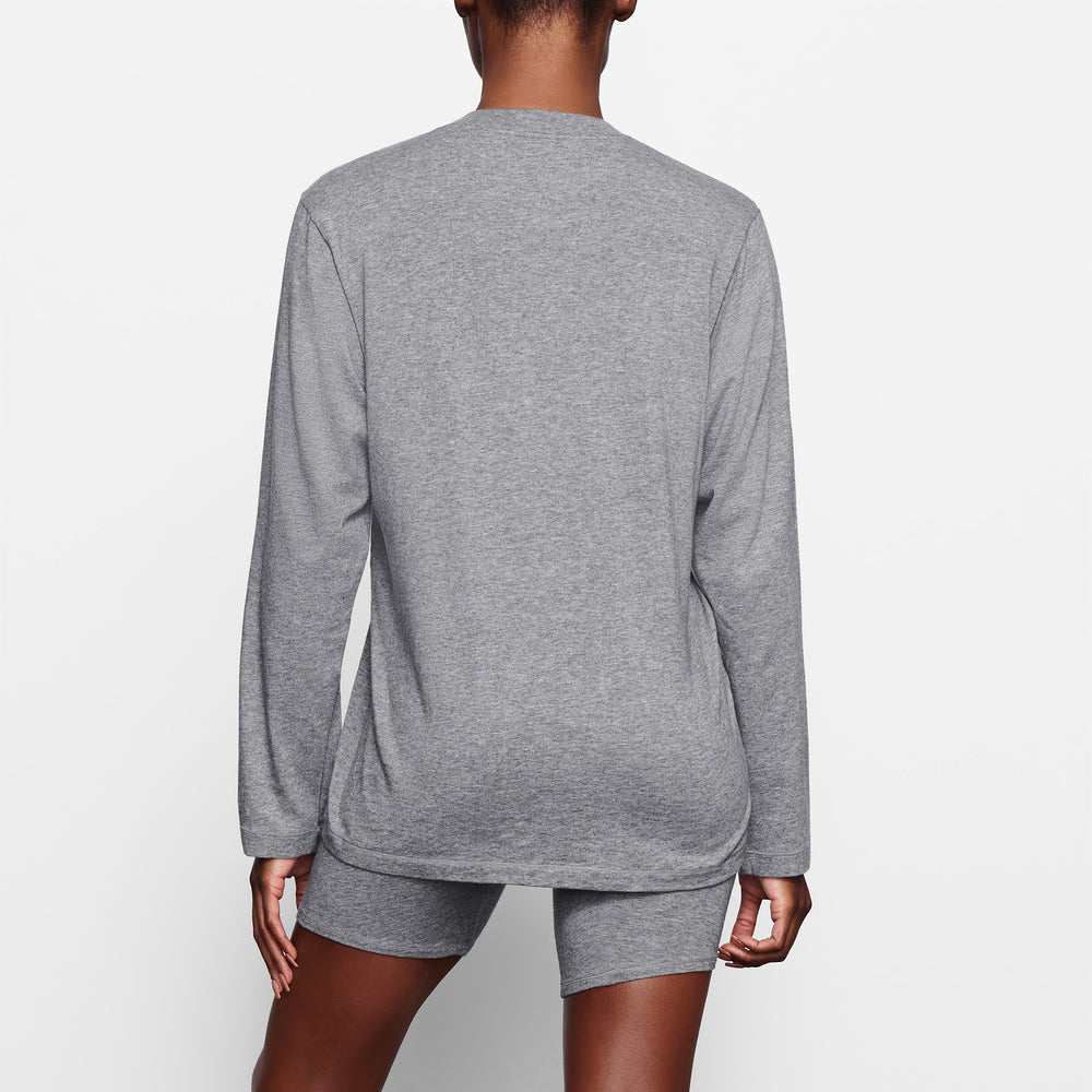 Skims BOYFRIEND LONG SLEEVE T-shirt Dark Heather Grey | HFYW05937