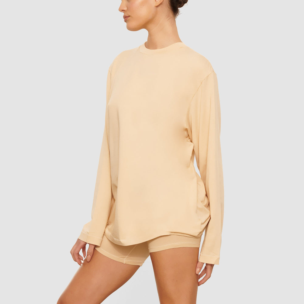 Skims BOYFRIEND LONG SLEEVE T-shirt Sand | SFPW92751