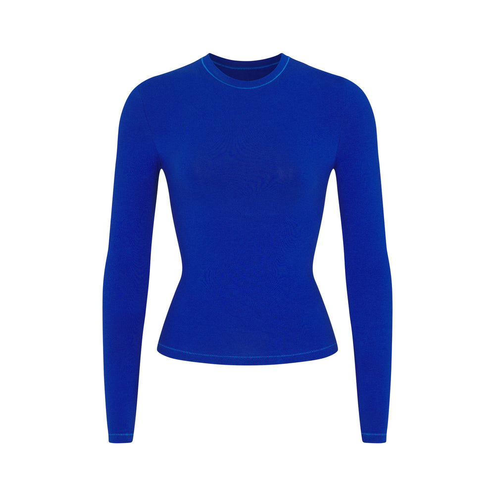 Skims COTTON JERSEY LONG SLEEVE T-shirt Cobalt | QVEF59812