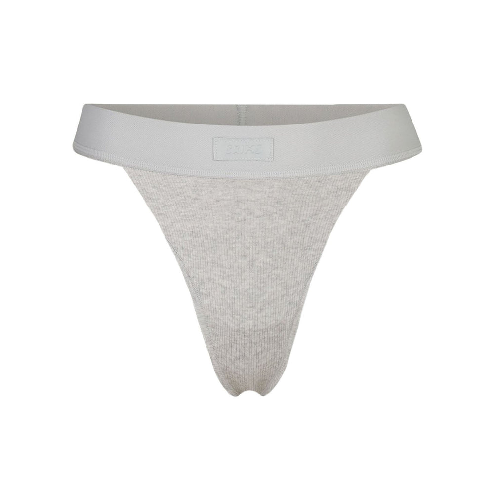 Skims COTTON RIB Thong Light Heather Grey | YBEX68074