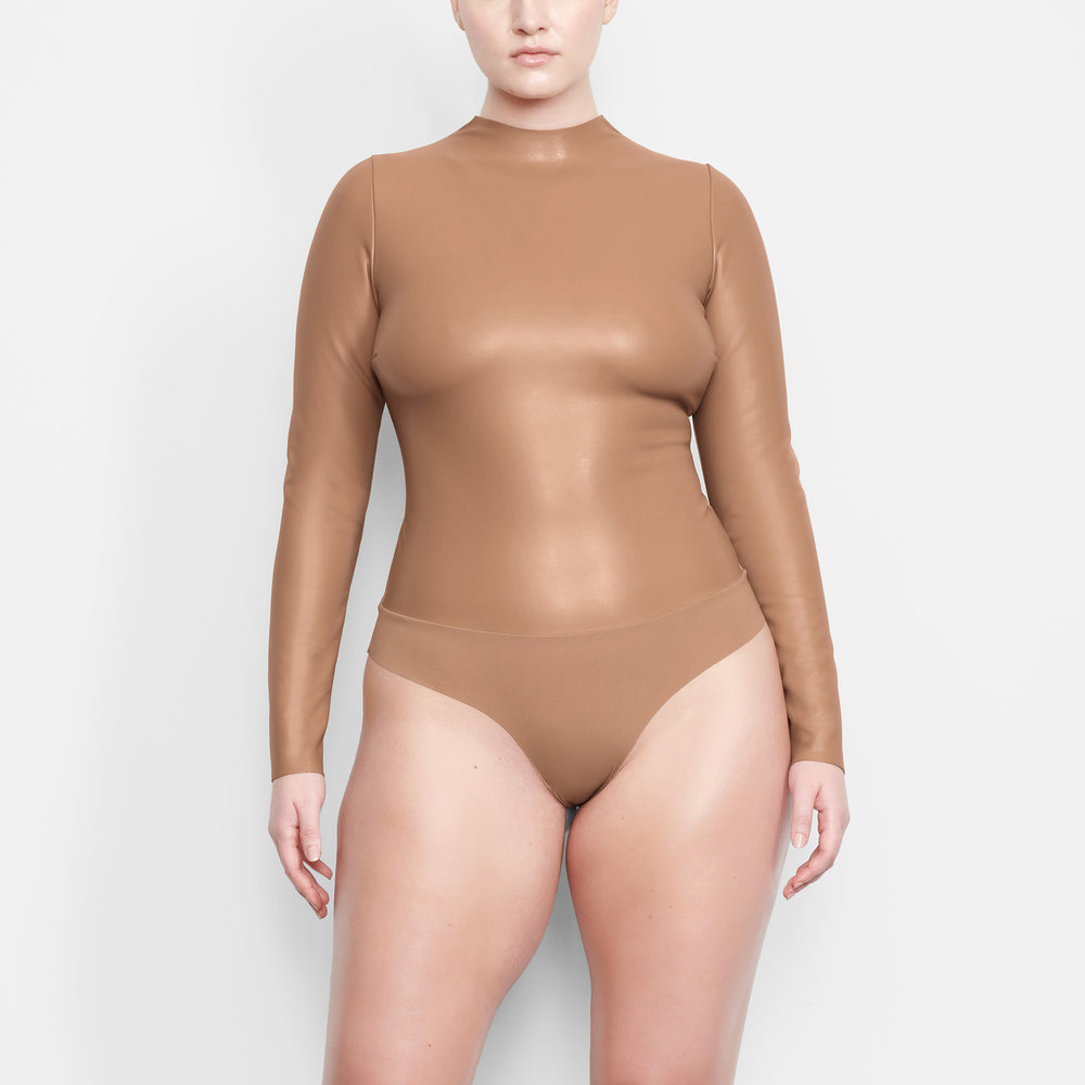 Skims FAUX LEATHER Mock Neck Bodysuit Sienna | UBKQ36208