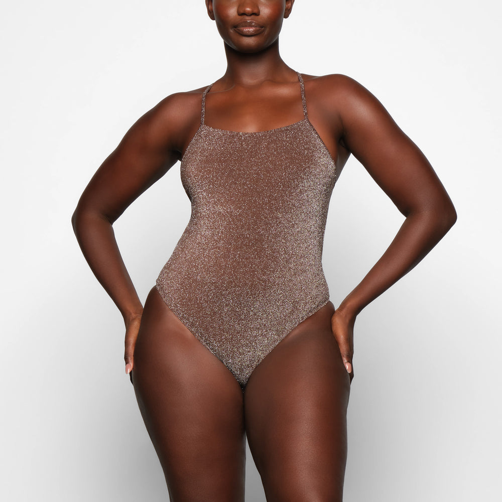 Skims GLITTER SWIM One Piece Cocoa | XTSB74826