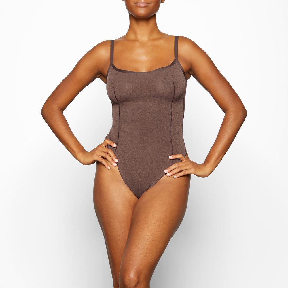 Skims SHEER SCULPT THONG Bodysuit Cocoa | OKUT02163