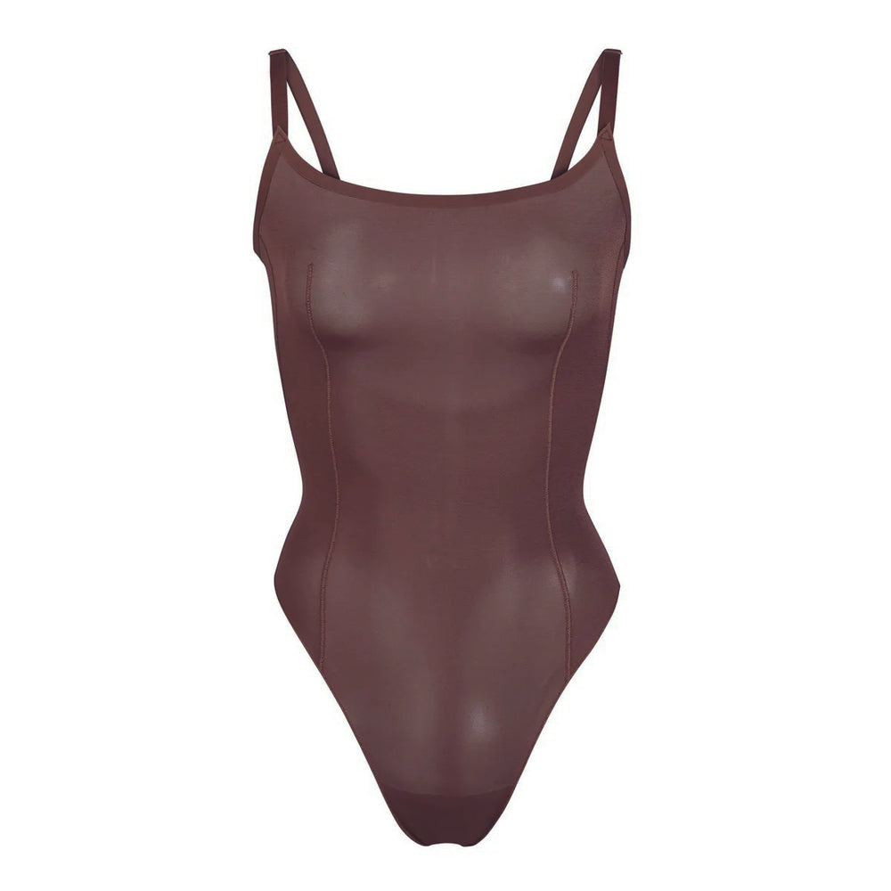 Skims SHEER SCULPT THONG Bodysuit Cocoa | OKUT02163