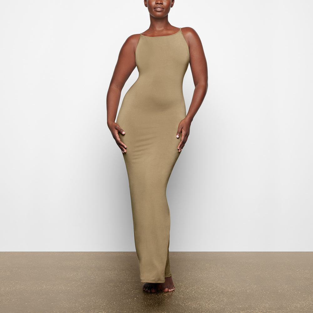 Skims SMOOTH LOUNGE LOW BACK KEYHOLE Dress Khaki | YOKL12065