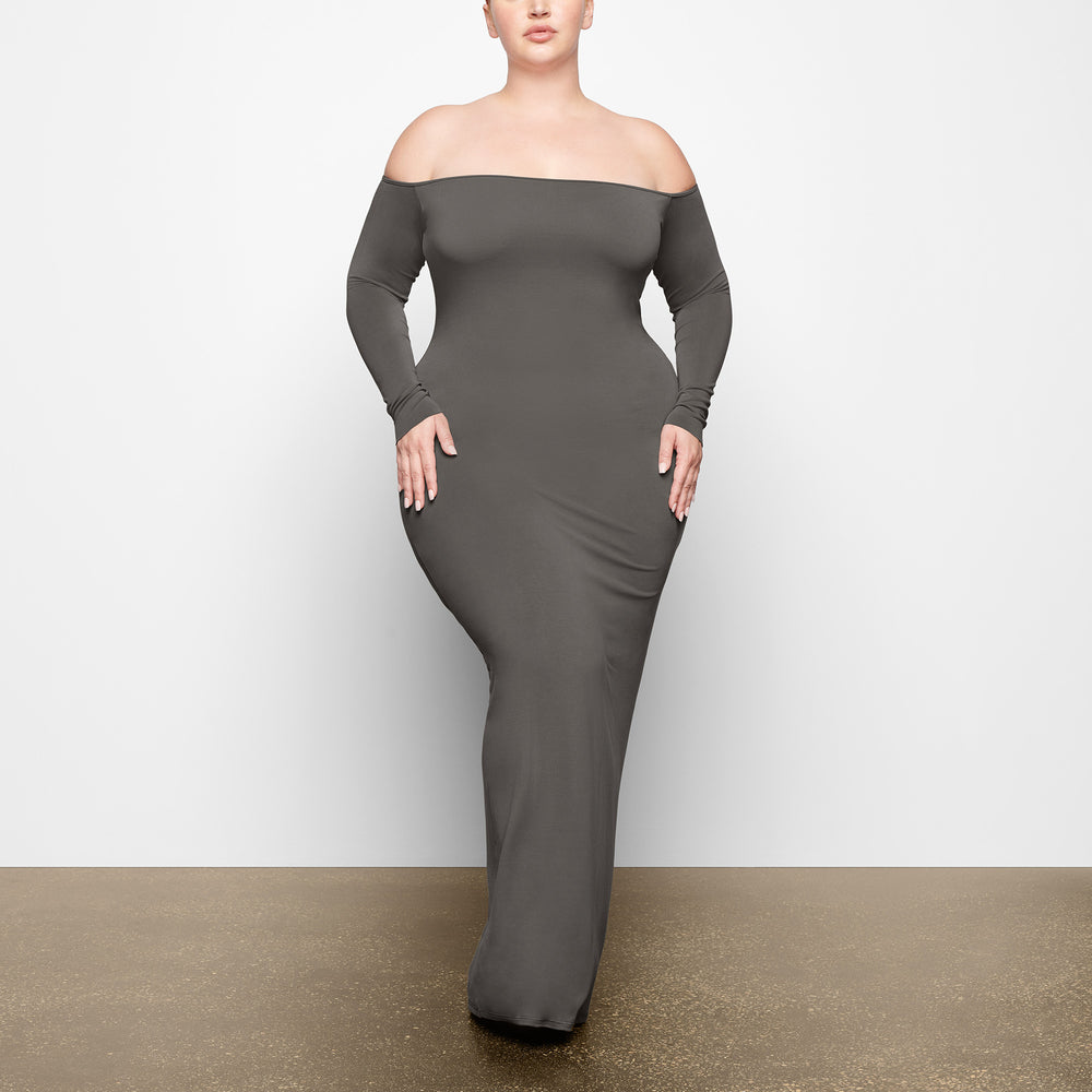 Skims SMOOTH LOUNGE OFF THE SHOULDER Dress Gunmetal | IJGK07342