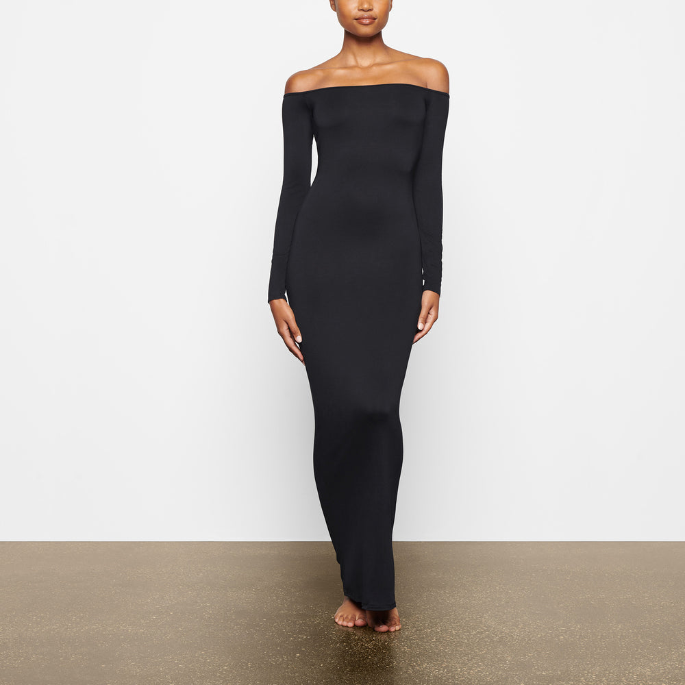 Skims SMOOTH LOUNGE OFF THE SHOULDER Dress Onyx | XJPN07586