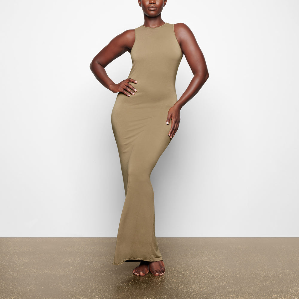 Skims SMOOTH LOUNGE OPEN RACERBACK Dress Khaki | KWYR82093