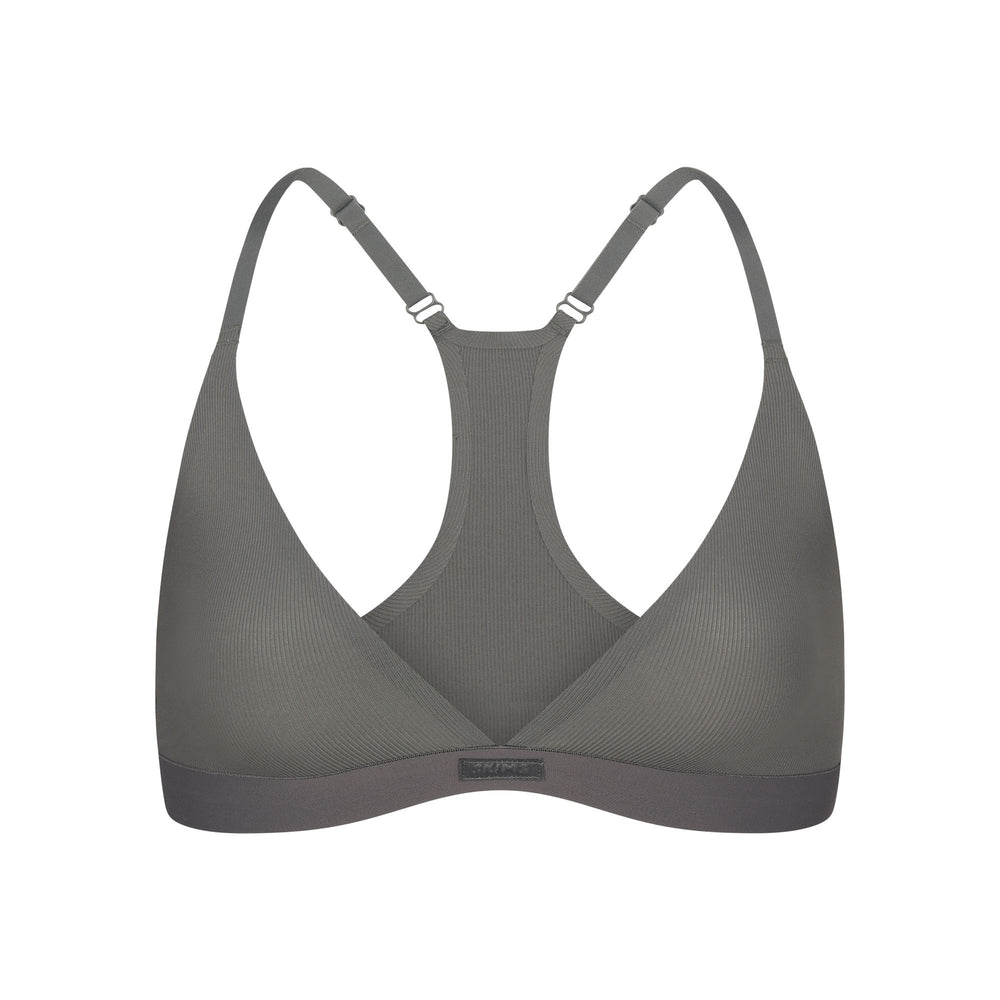 Skims SMOOTH RIB RACERBACK TRIANGLE Bralette Gunmetal | OKQW09524