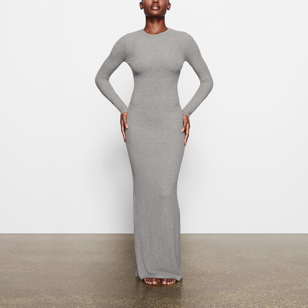 Skims SOFT LOUNGE CREW NECK LONG Dress Heather Grey | JDBP63492