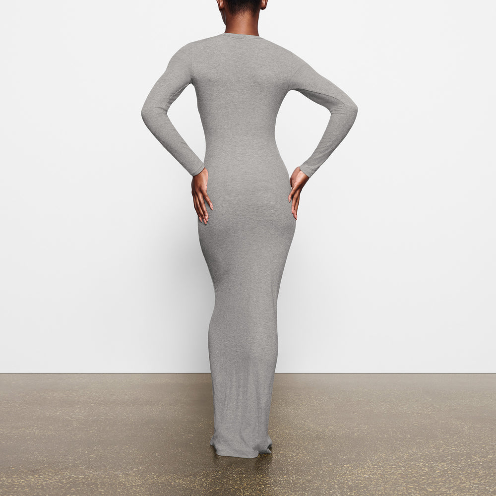 Skims SOFT LOUNGE CREW NECK LONG Dress Heather Grey | JDBP63492