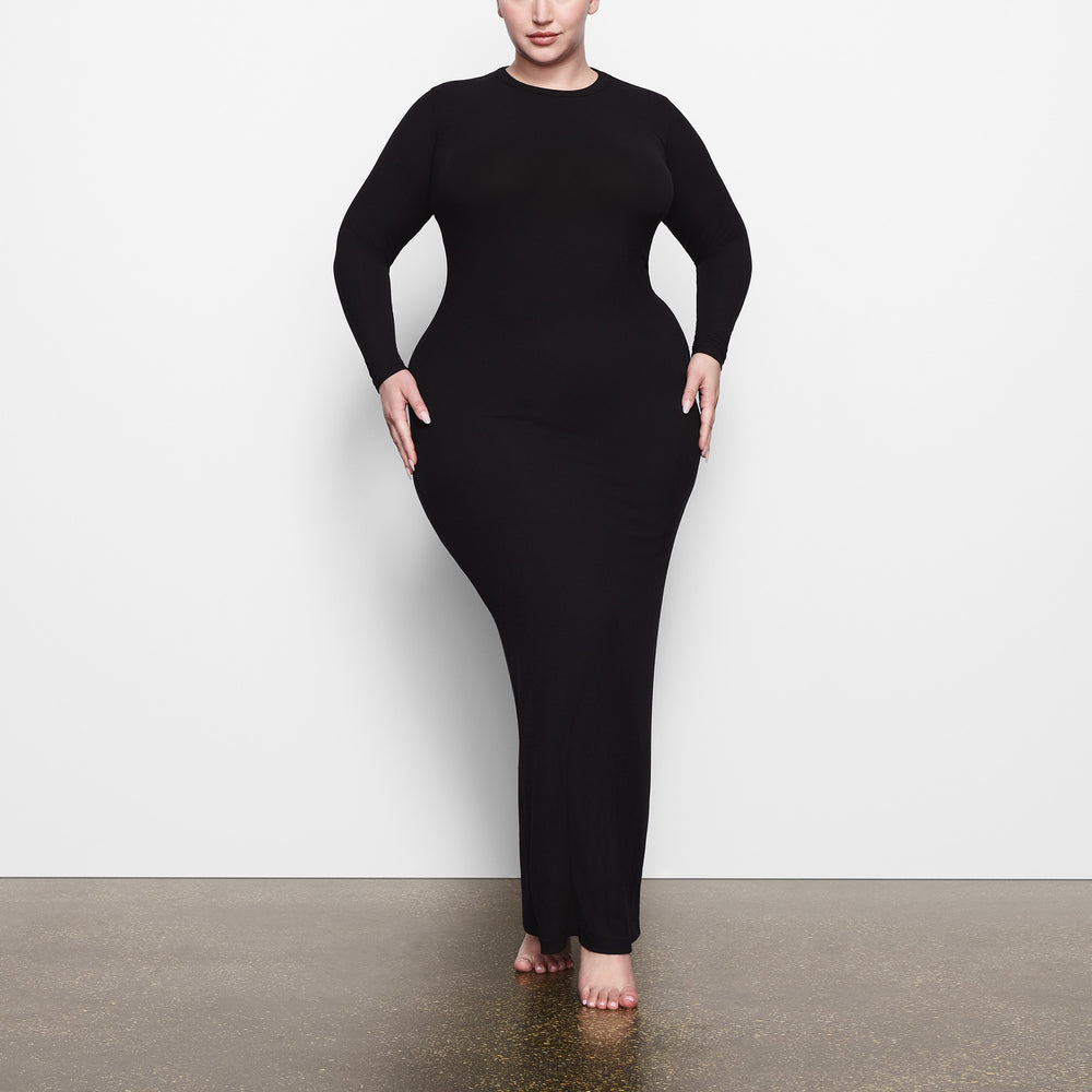 Skims SOFT LOUNGE CREW NECK LONG Dress Onyx | KDYH02315