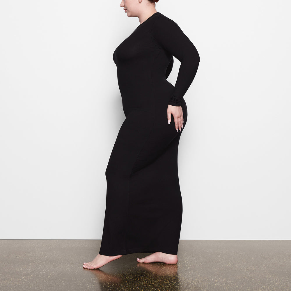 Skims SOFT LOUNGE CREW NECK LONG Dress Onyx | KDYH02315