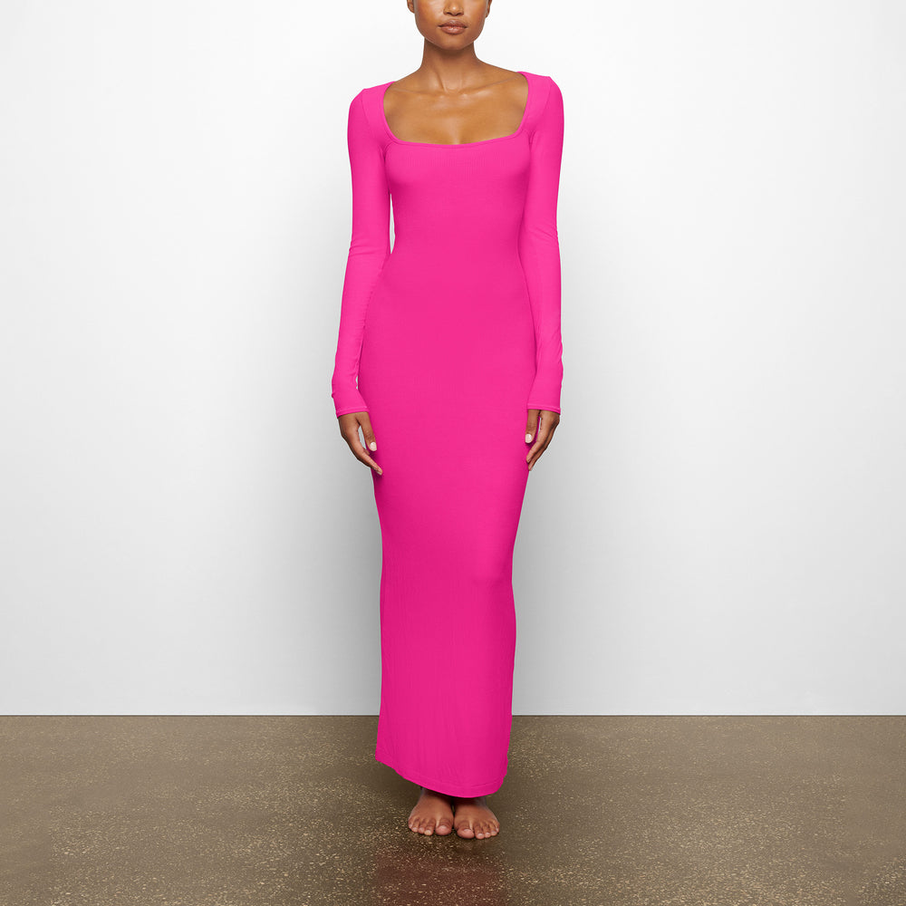 Skims SOFT LOUNGE LONG SLEEVE Dress Hot Pink | BKOH97318