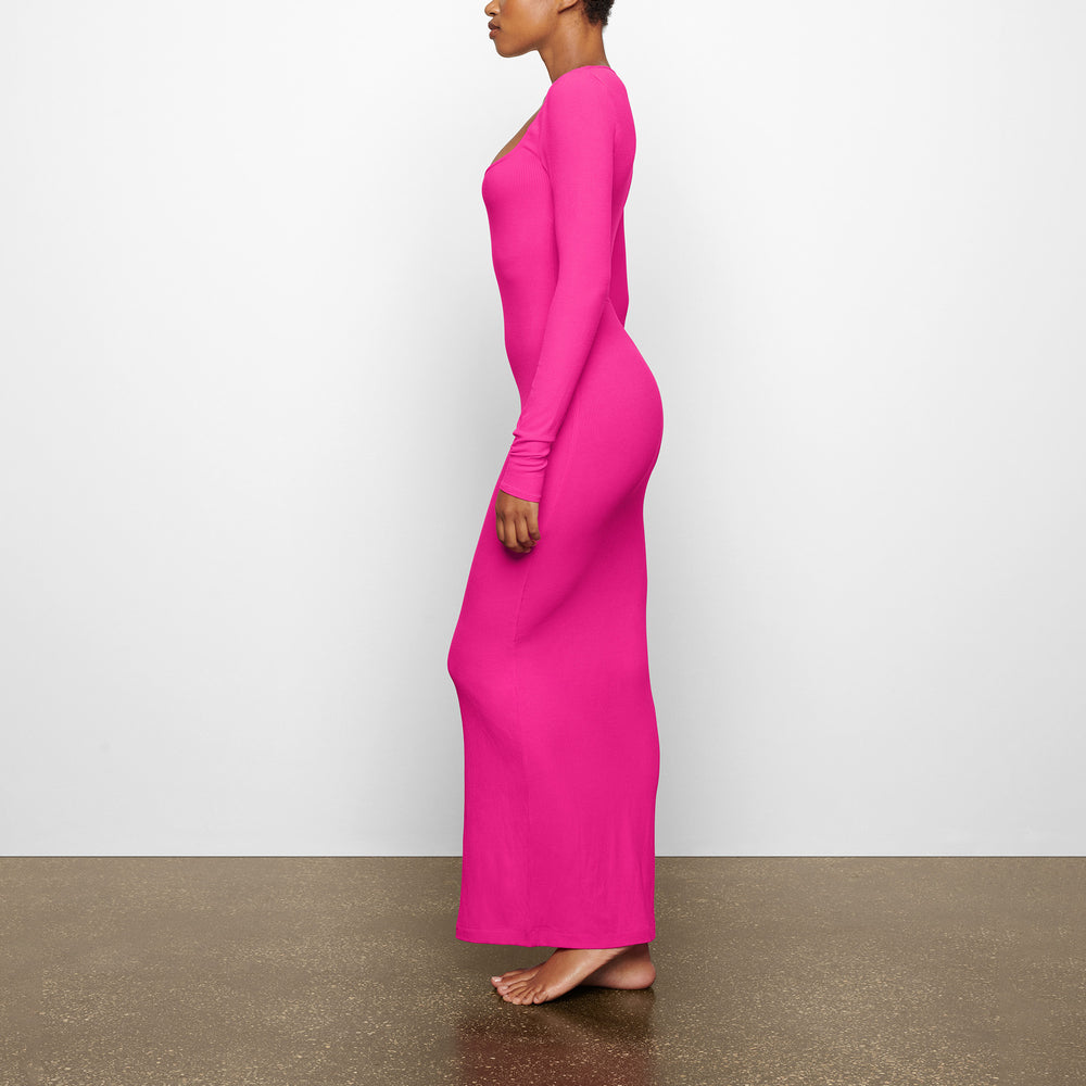 Skims SOFT LOUNGE LONG SLEEVE Dress Hot Pink | BKOH97318