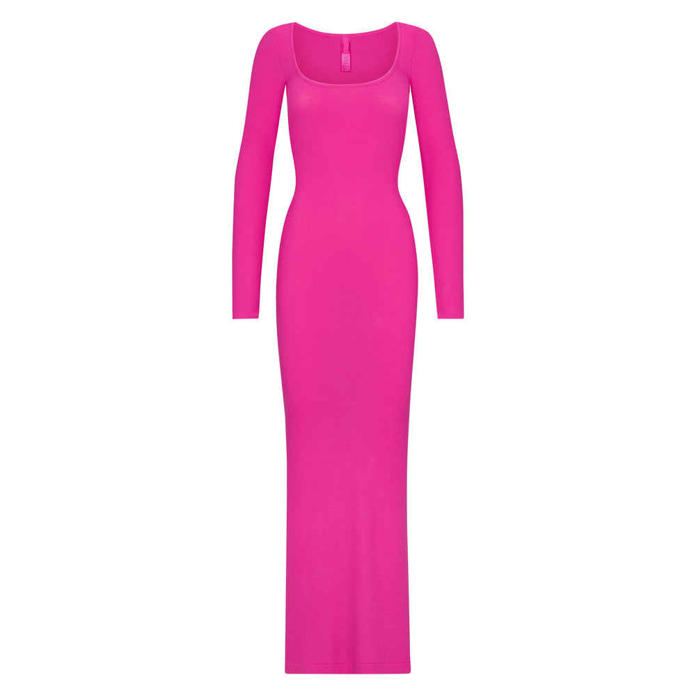 Skims SOFT LOUNGE LONG SLEEVE Dress Hot Pink | BKOH97318