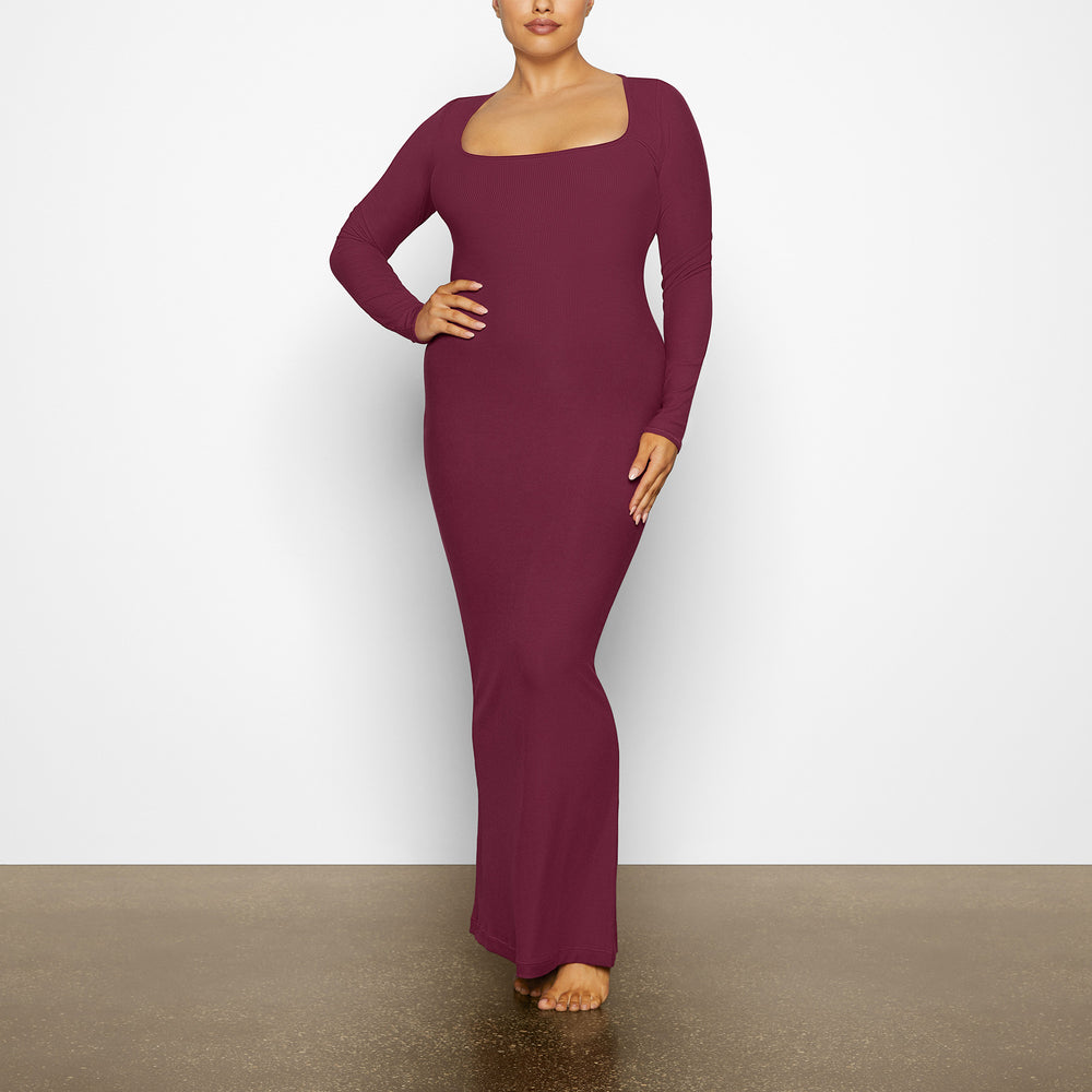 Skims SOFT LOUNGE LONG SLEEVE Dress Wine | SLMB93504