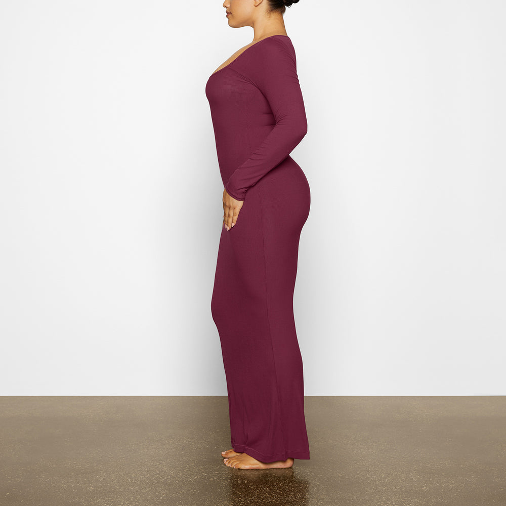 Skims SOFT LOUNGE LONG SLEEVE Dress Wine | SLMB93504