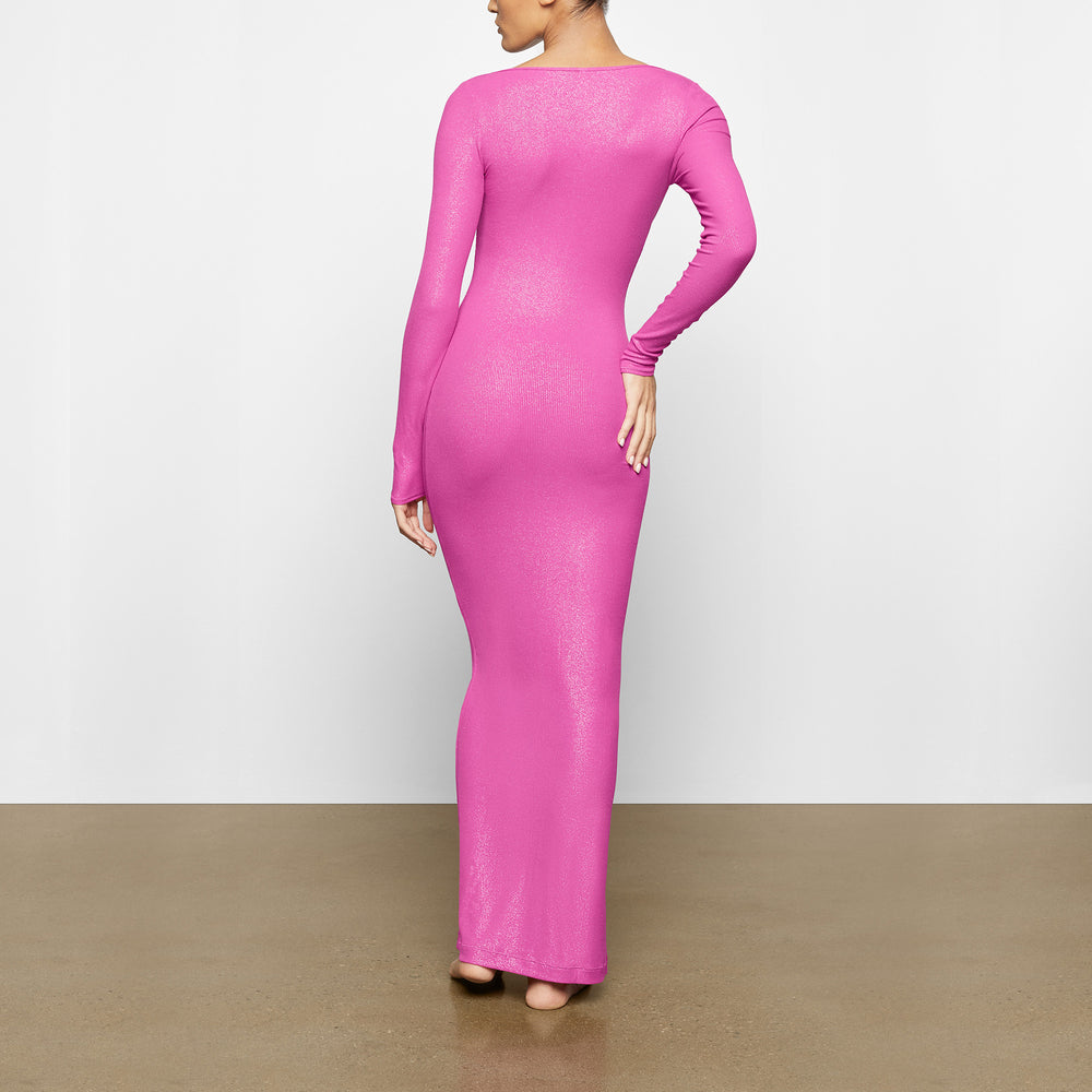 Skims SOFT LOUNGE SHIMMER LONG SLEEVE Dress Fuchsia | SKBJ34782