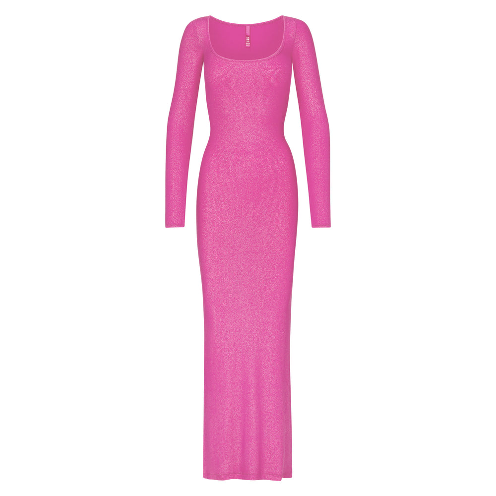 Skims SOFT LOUNGE SHIMMER LONG SLEEVE Dress Fuchsia | SKBJ34782