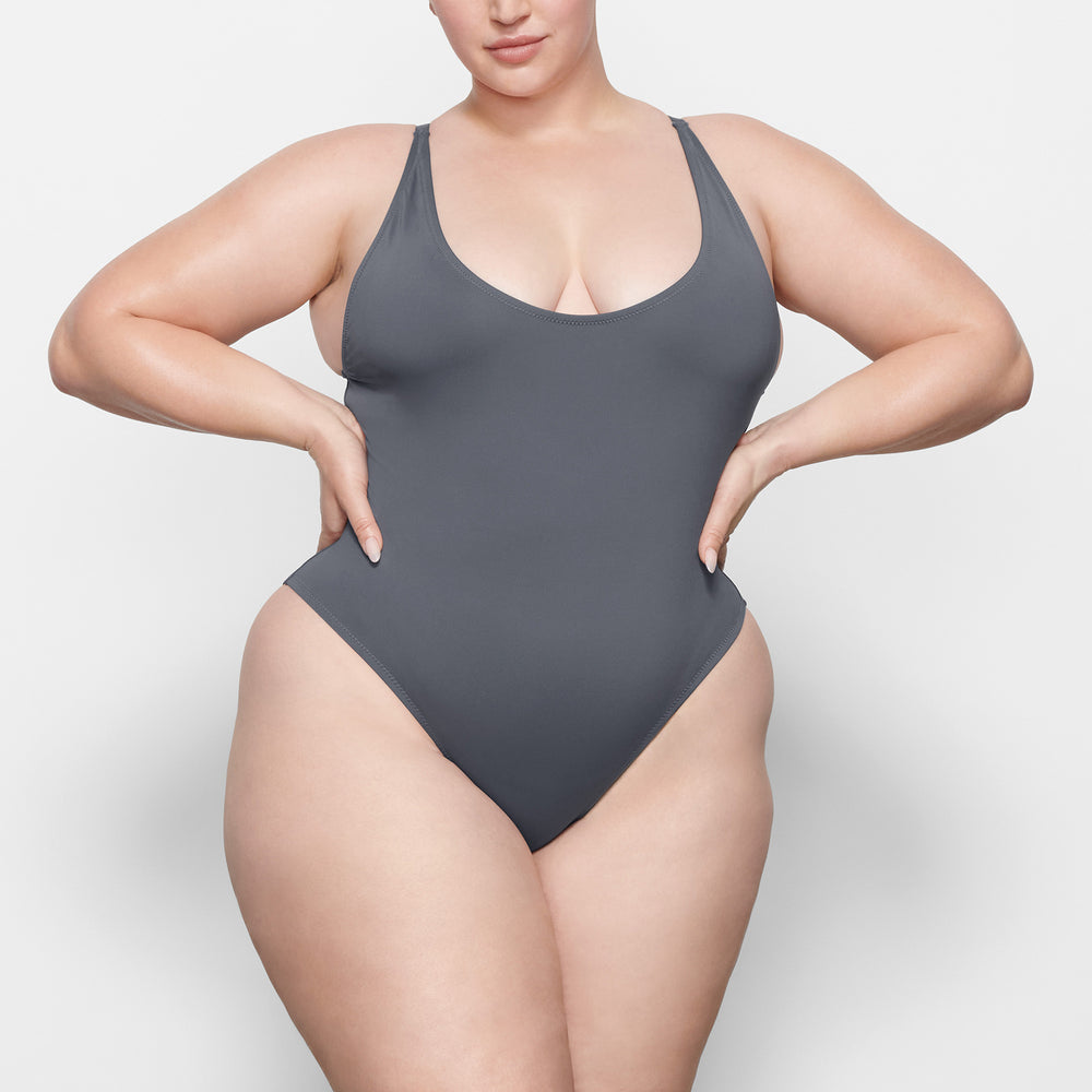 Skims SWIM SCOOP NECK One Piece Gunmetal | PLSY23704