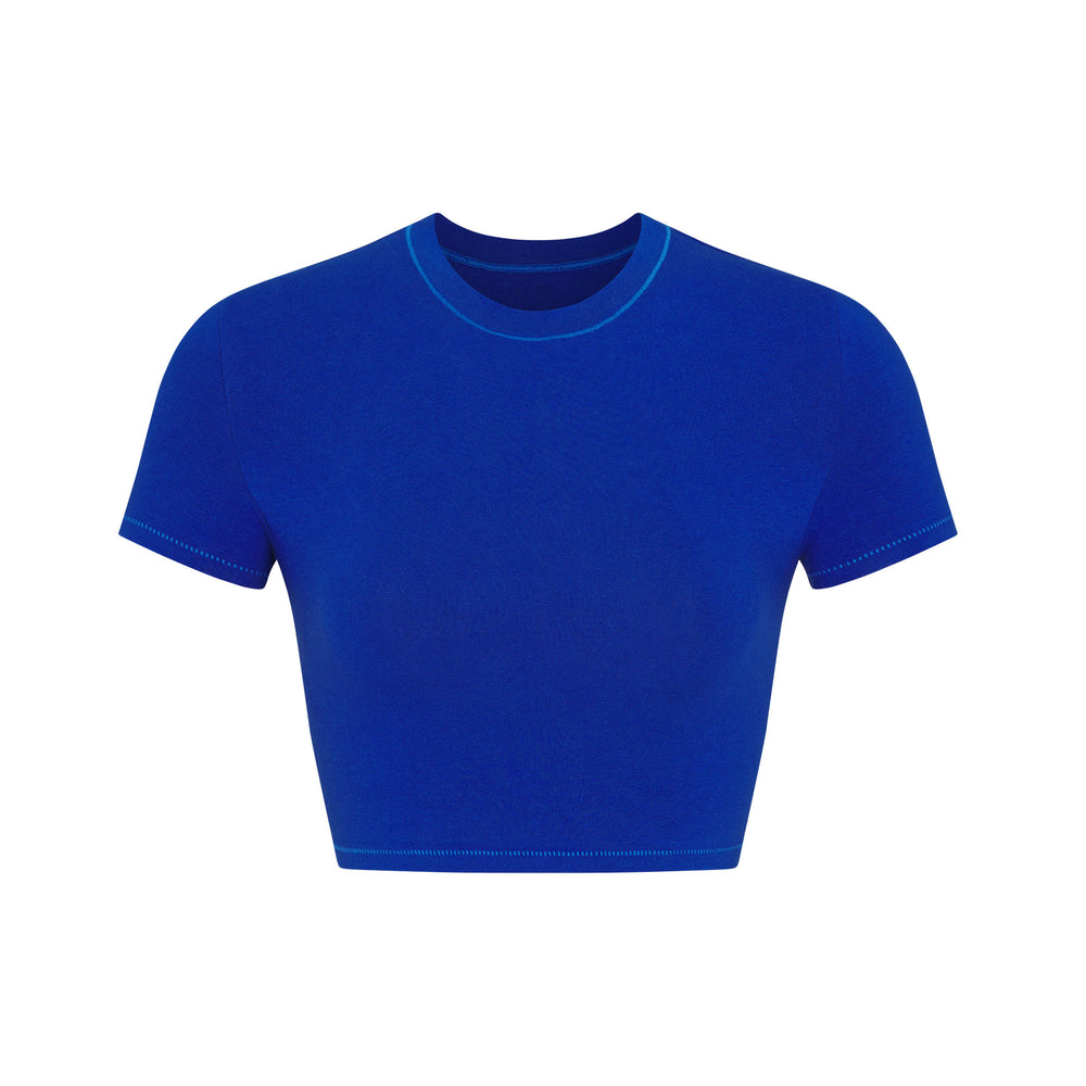 Skims COTTON JERSEY SUPER CROPPED T-shirt Cobalt | CWJP09286