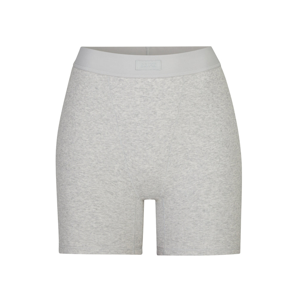 Skims COTTON RIB Boxer Shorts Light Heather Grey | YVPR96548