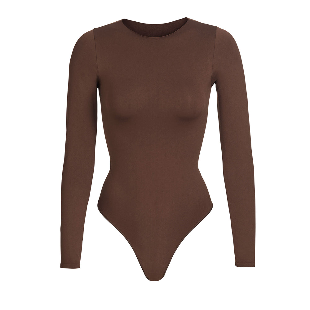 Skims ESSENTIAL CREW NECK Long Sleeve Bodysuit Smokey Quartz | HZBO16430