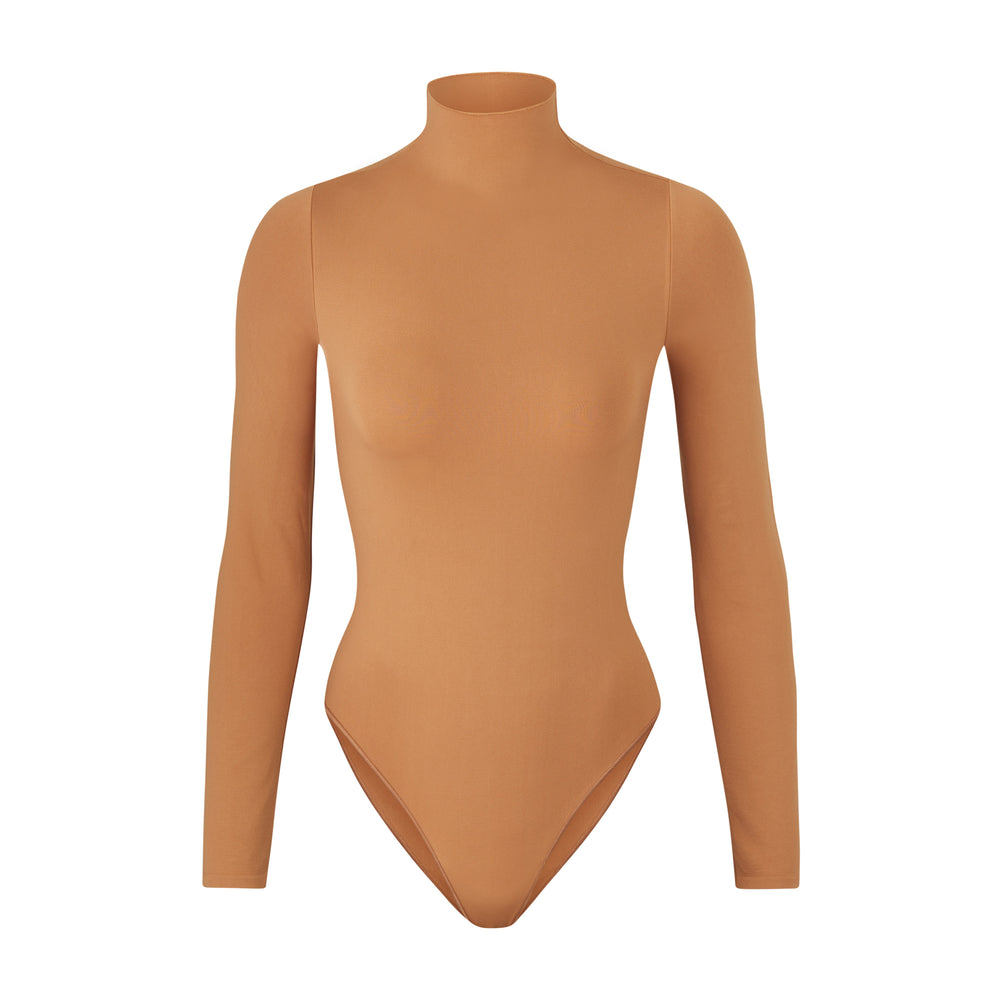 Skims ESSENTIAL MOCK NECK Long Sleeve Bodysuit Camel | HTUK90247