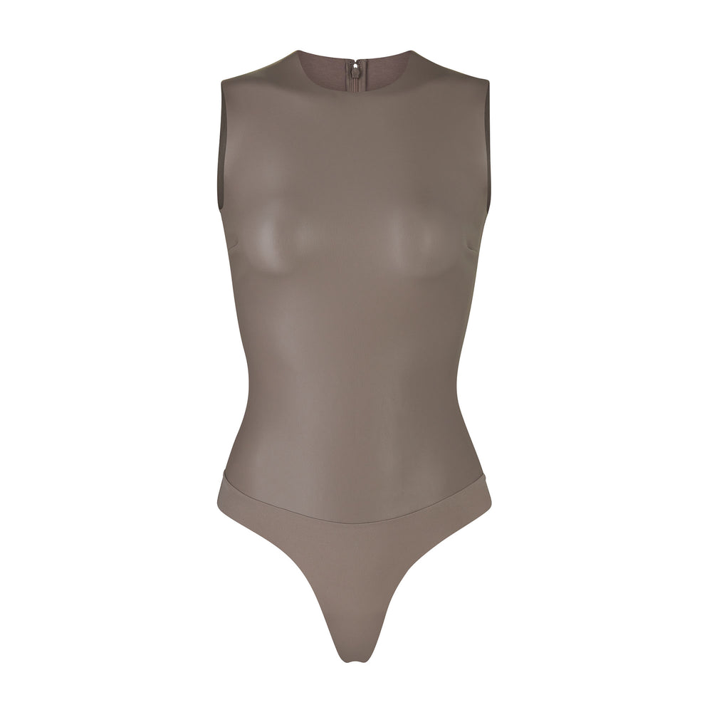 Skims FAUX LEATHER Crew Neck Bodysuit Cement | CQUY62935