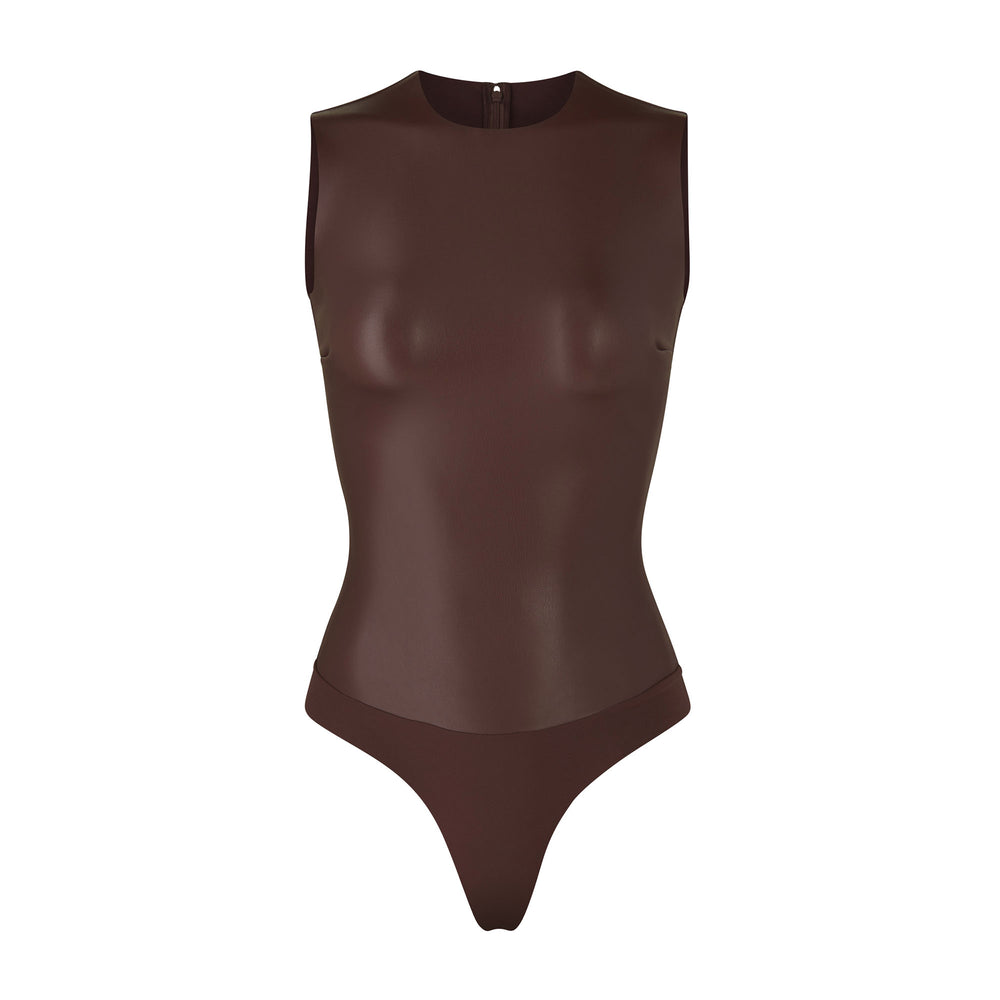 Skims FAUX LEATHER Crew Neck Bodysuit Cocoa | EPMW37048