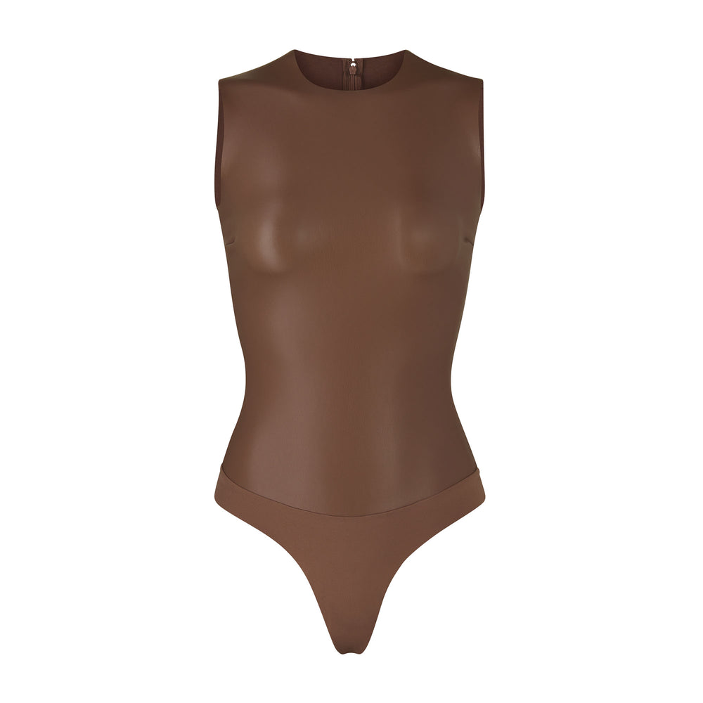 Skims FAUX LEATHER Crew Neck Bodysuit Jasper | WOZU21635