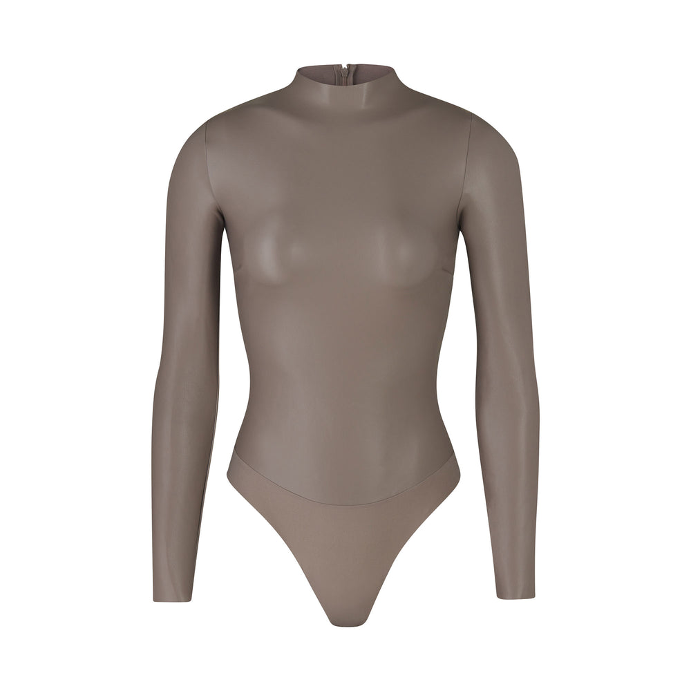 Skims FAUX LEATHER Mock Neck Bodysuit Cement | MCTH36485