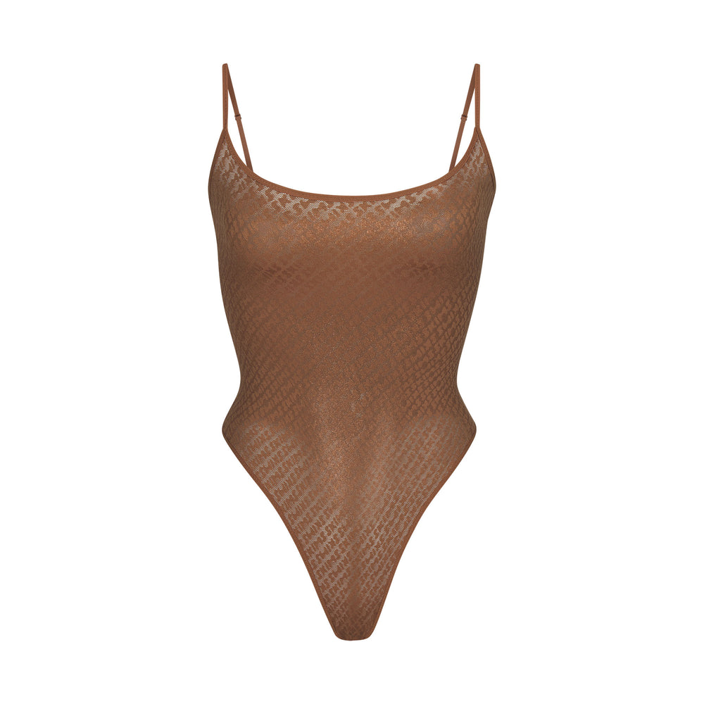 Skims LOGO MESH FOIL Cami Bodysuit Caramel | 1437OKGTJ