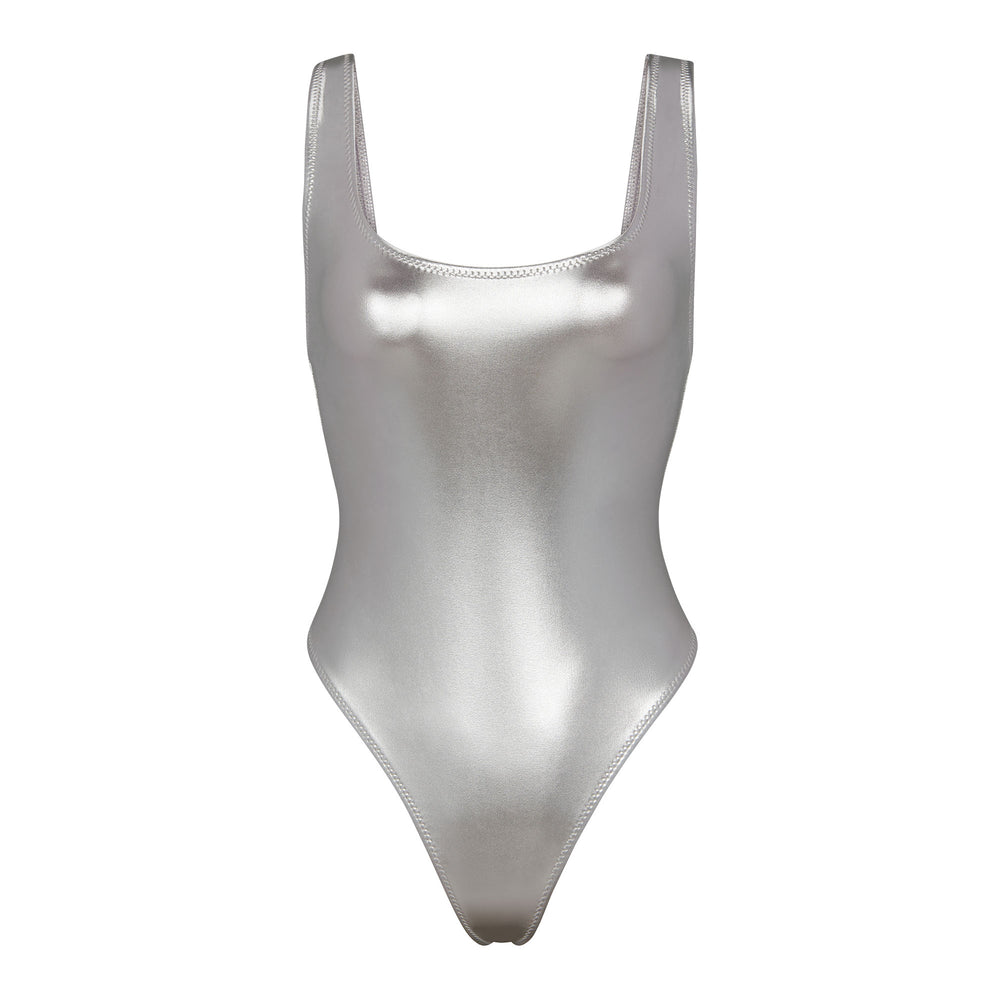 Skims METALLIC SWIM HIGH CUT One Piece Nickel | NJBQ65098