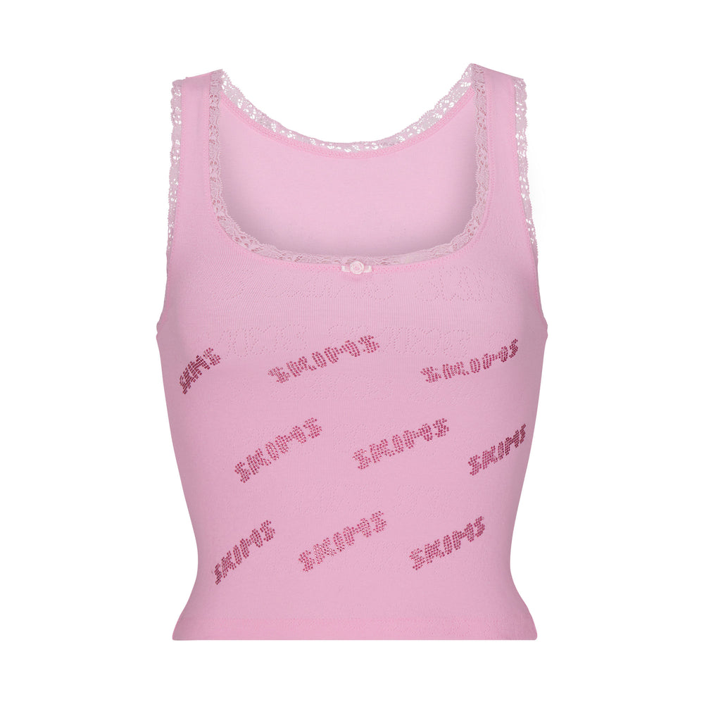 Skims RHINESTONE LOGO POINTELLE Tank Bubble Gum | ZWKF64359