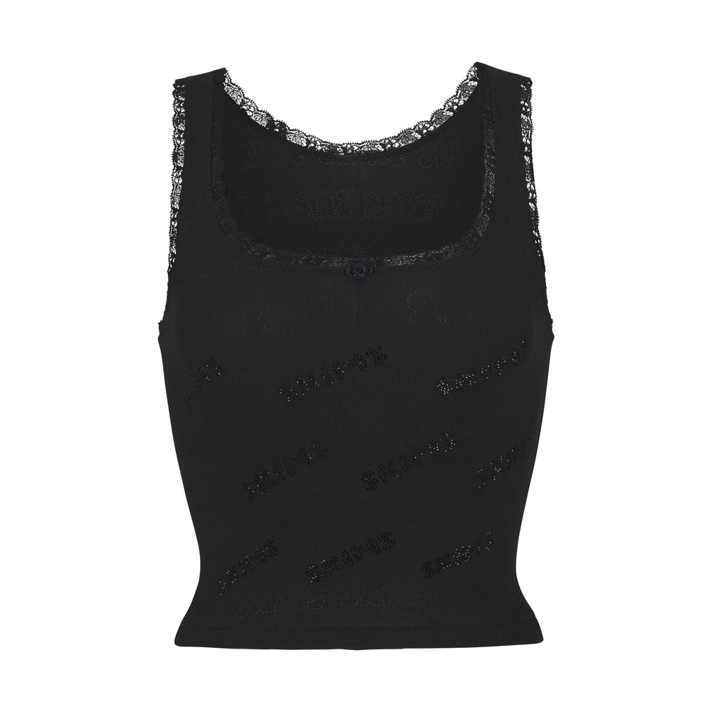 Skims RHINESTONE LOGO POINTELLE Tank Onyx | PKDS85610