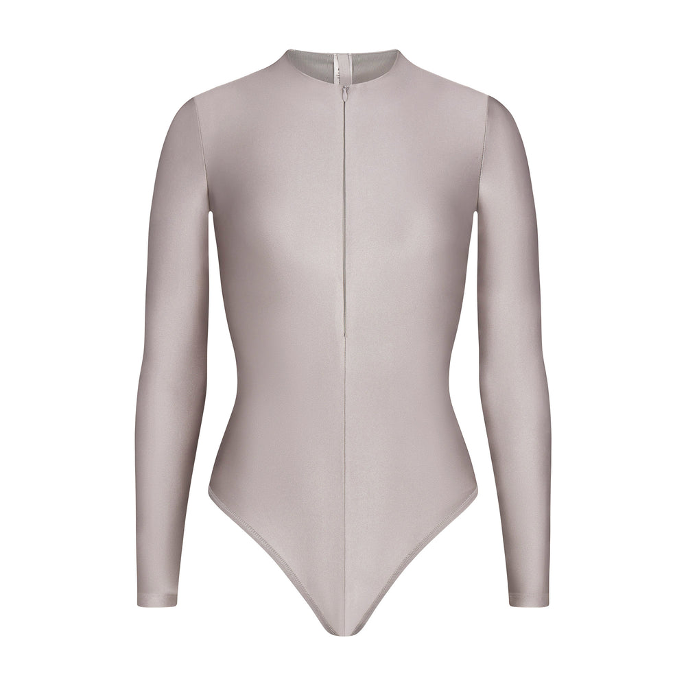 Skims SKIMS DISCO Long Sleeve Bodysuit Silver | NSVM51694