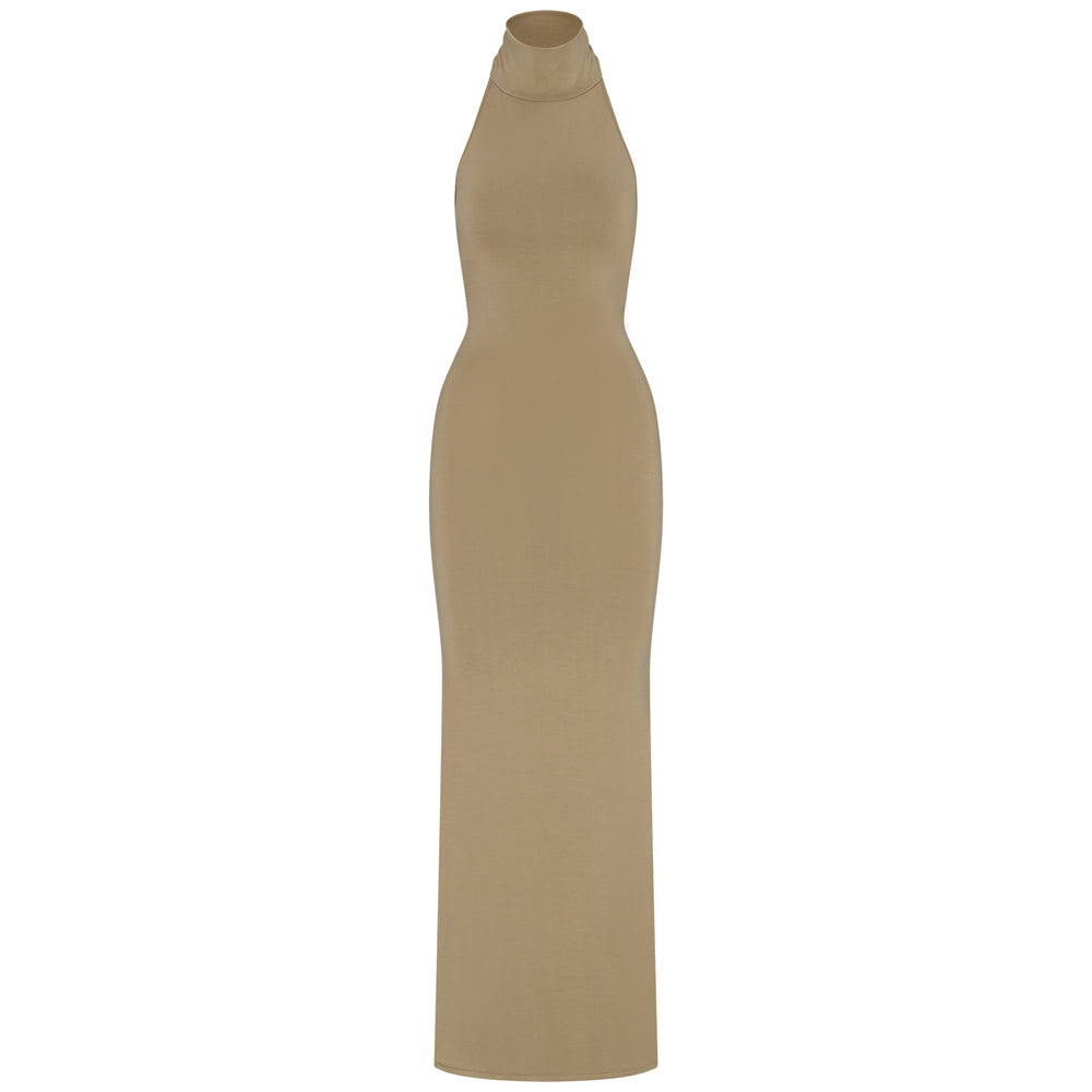 Skims SMOOTH LOUNGE LOW BACK HALTER Dress Khaki | ZXAH08749