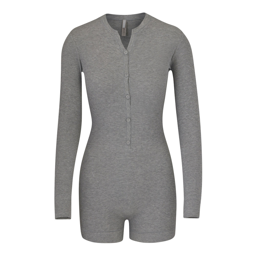 Skims SOFT LOUNGE BUTTON UP HENLEY Onesie Heather Grey | FRBI38217