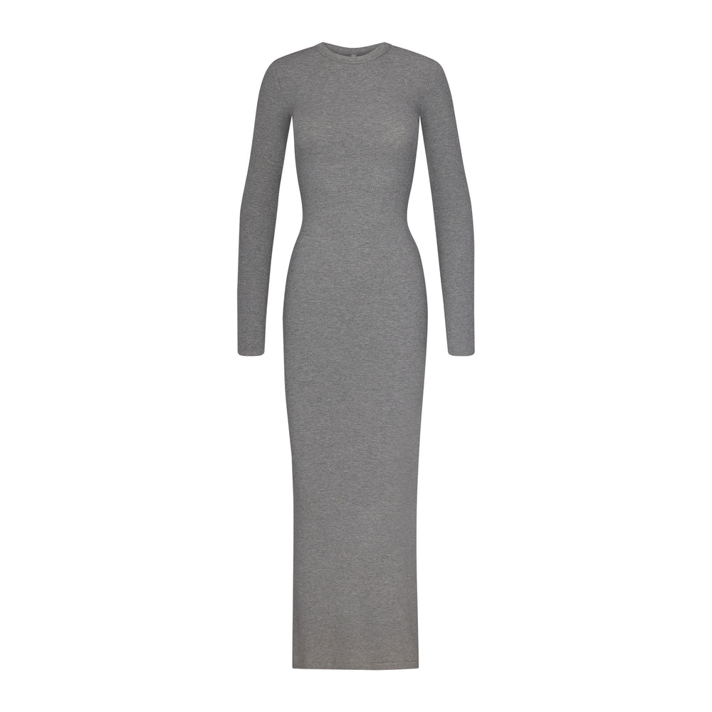 Skims SOFT LOUNGE CREW NECK LONG Dress Heather Grey | JDBP63492