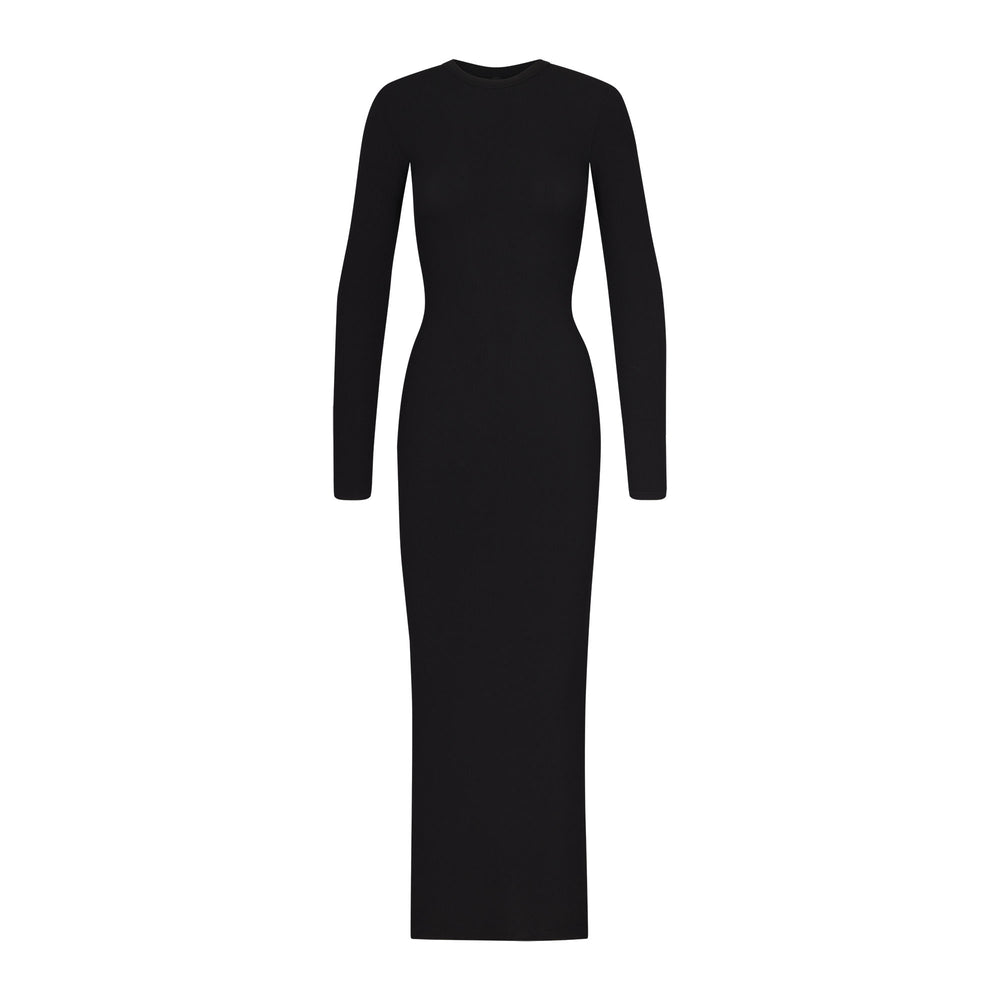 Skims SOFT LOUNGE CREW NECK LONG Dress Onyx | KDYH02315