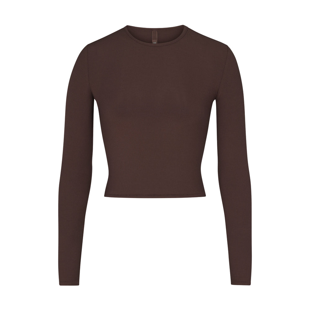 Skims SOFT LOUNGE LONG SLEEVE CROP TOP T-shirt Cocoa | UJGB31587