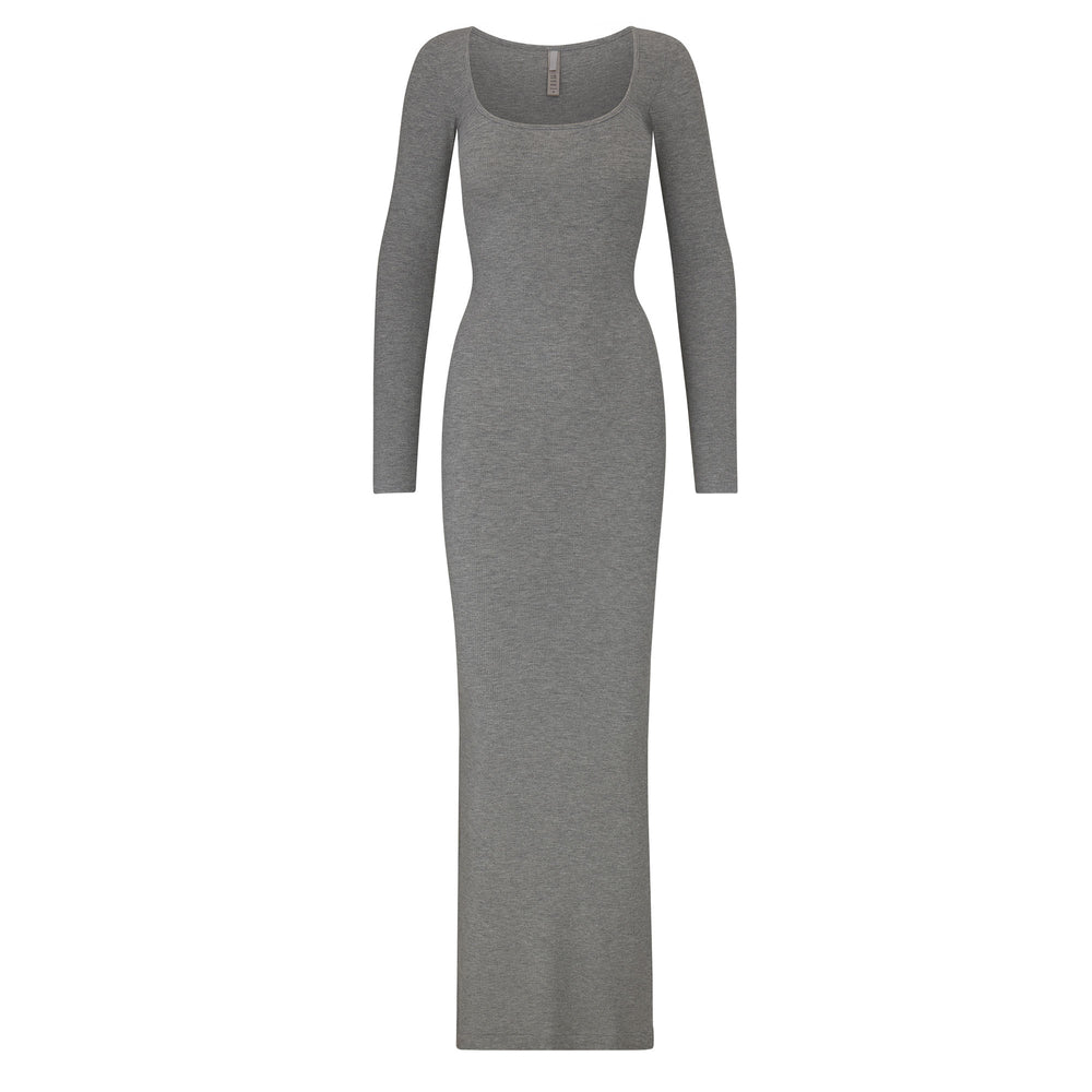 Skims SOFT LOUNGE LONG SLEEVE Dress Heather Grey | BIXQ17689