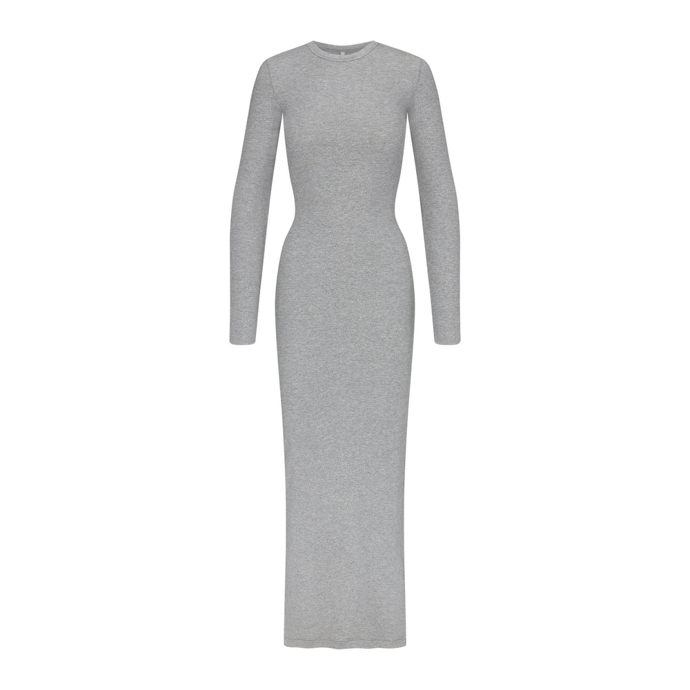 Skims SOFT LOUNGE SHIMMER CREW NECK LONG Dress Heather Grey | VPWD53641