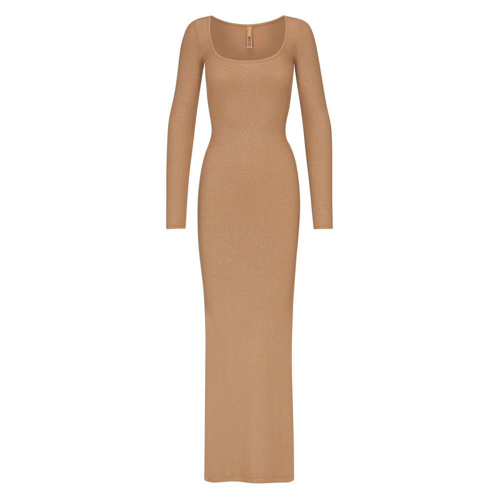 Skims SOFT LOUNGE SHIMMER LONG SLEEVE Dress Camel | MCWA81690