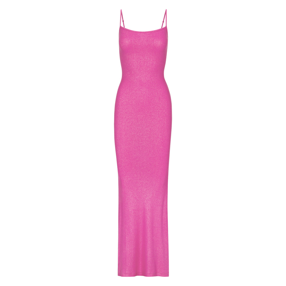 Skims SOFT LOUNGE SHIMMER LONG SLIP Dress Fuchsia | MVJL90825