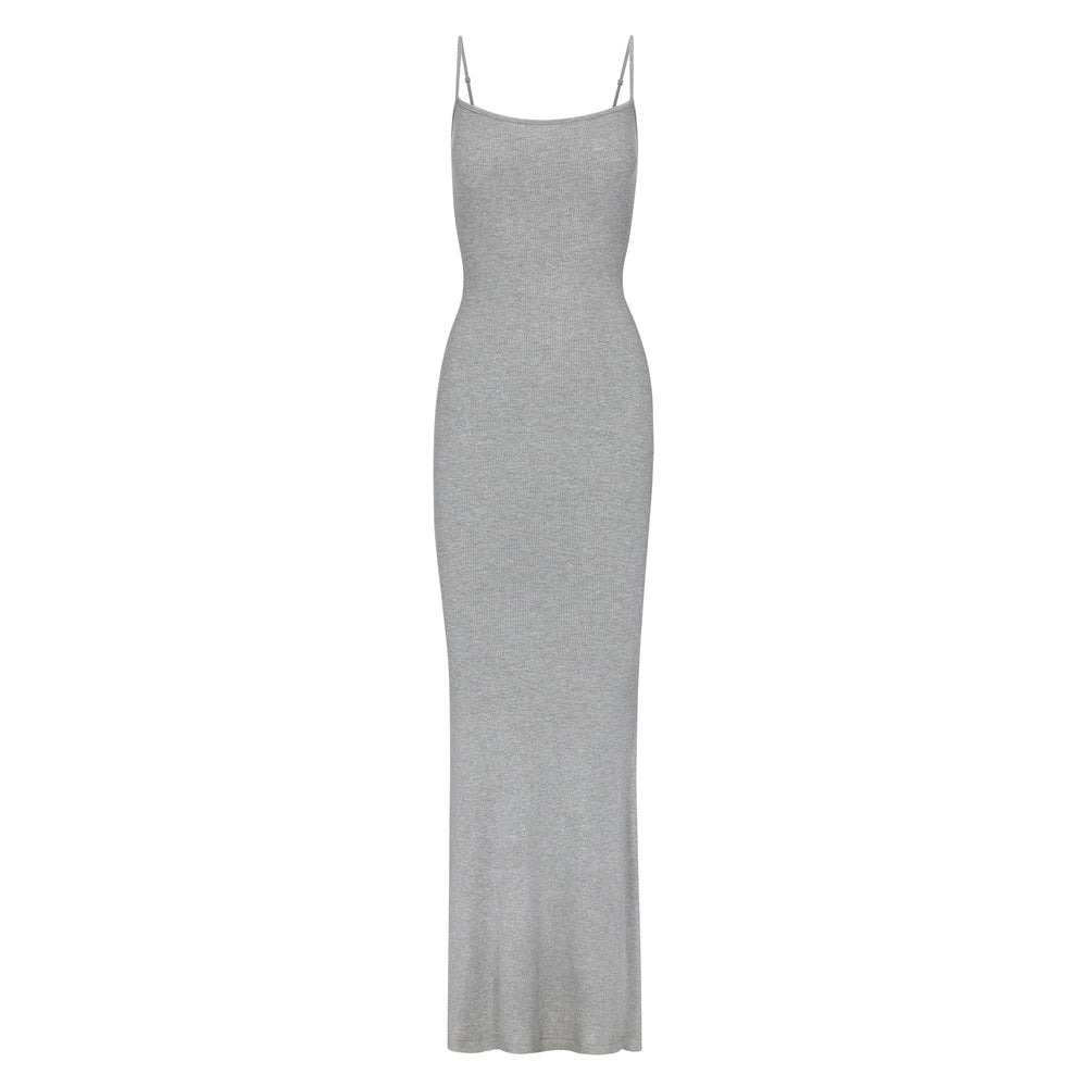 Skims SOFT LOUNGE SHIMMER LONG SLIP Dress Heather Grey | RMCO01583