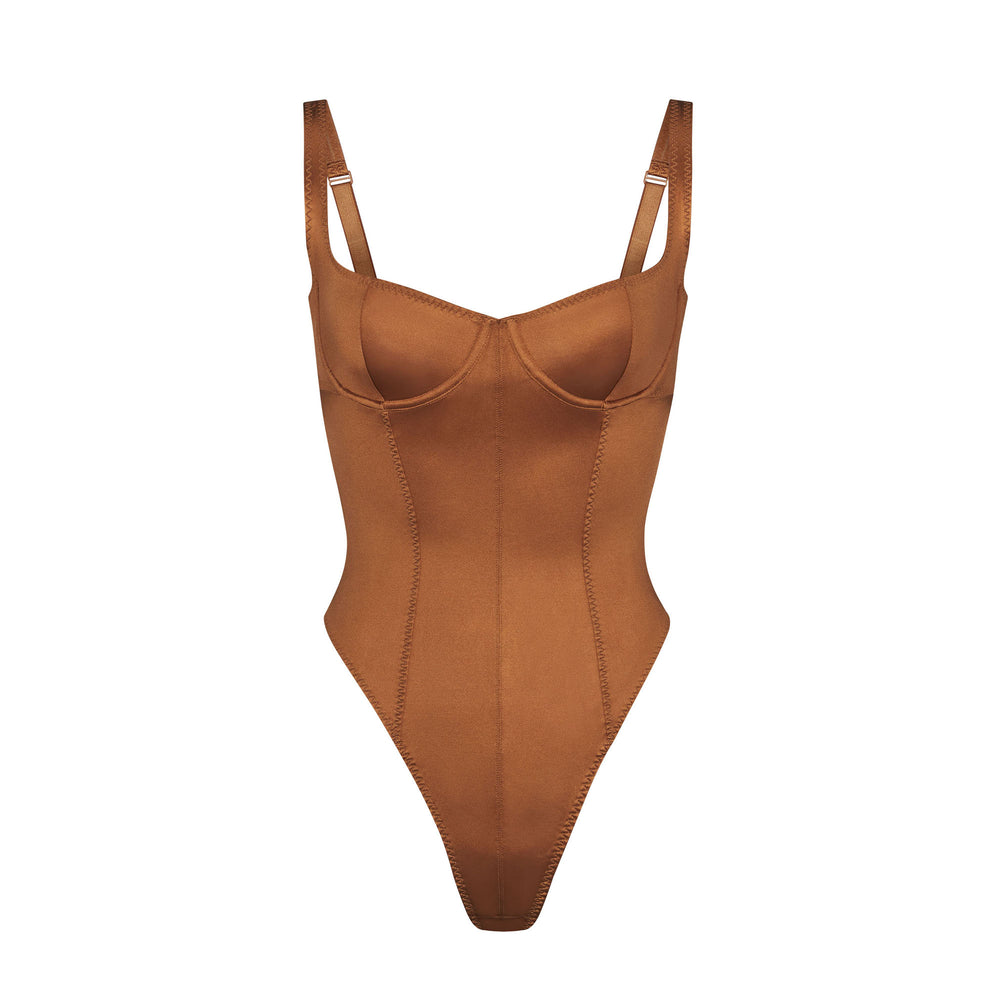 Skims STRETCH SATIN Stretch Satin Bodysuit Bronze | 7139VMIUR