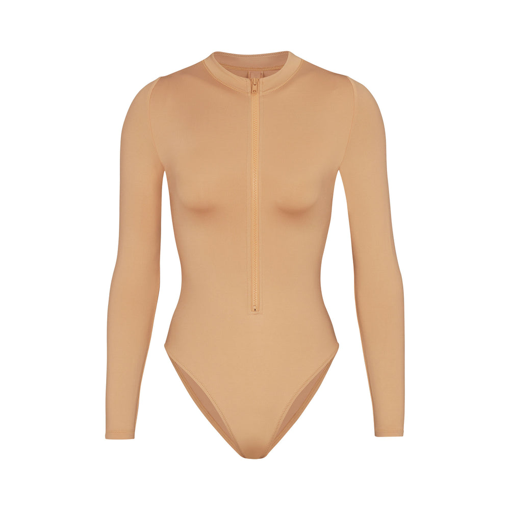 Skims SWIM ZIP FRONT LONG SLEEVE One Piece Ochre | CGZH78432